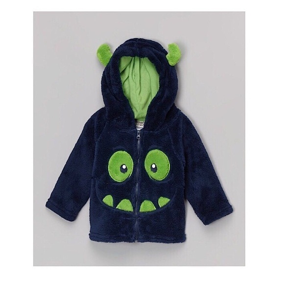 Infant / Toddler Full Zip Hoodie Monster Face Sherpa Sweatshirt Jacket 12months - Picture 7 of 8